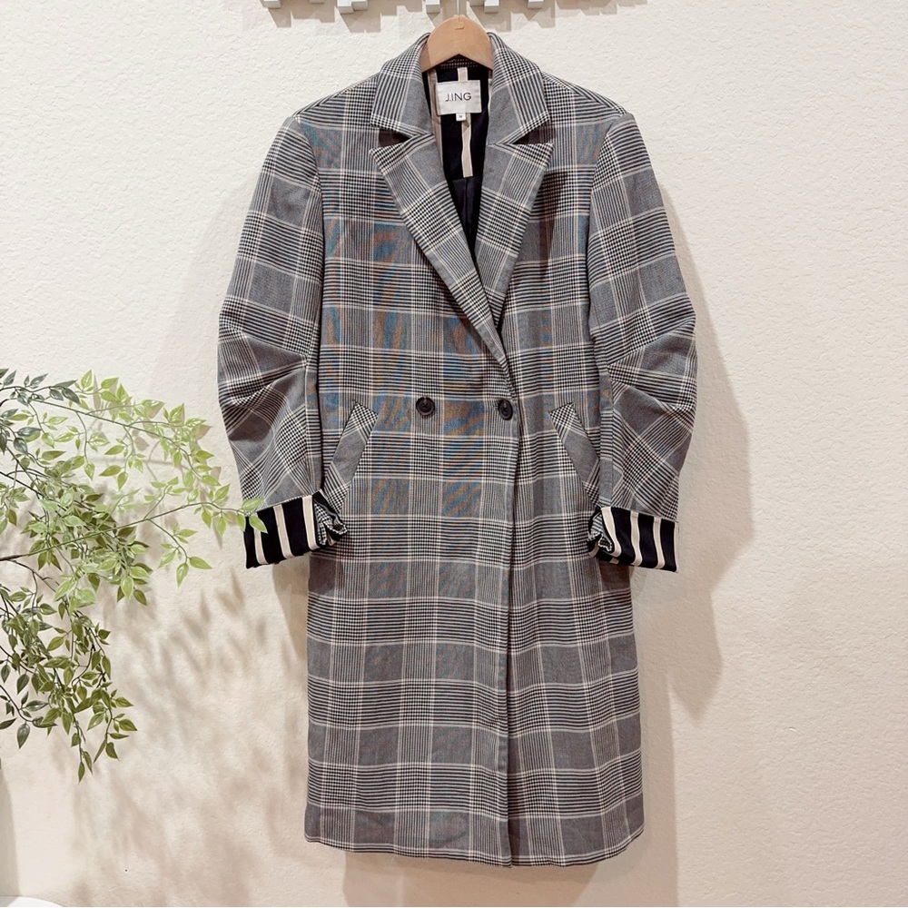 J.ING Jing Glen Plaid Print Oversized Lightweight Coat Jacket Size M Preowned - Picture 2 of 11